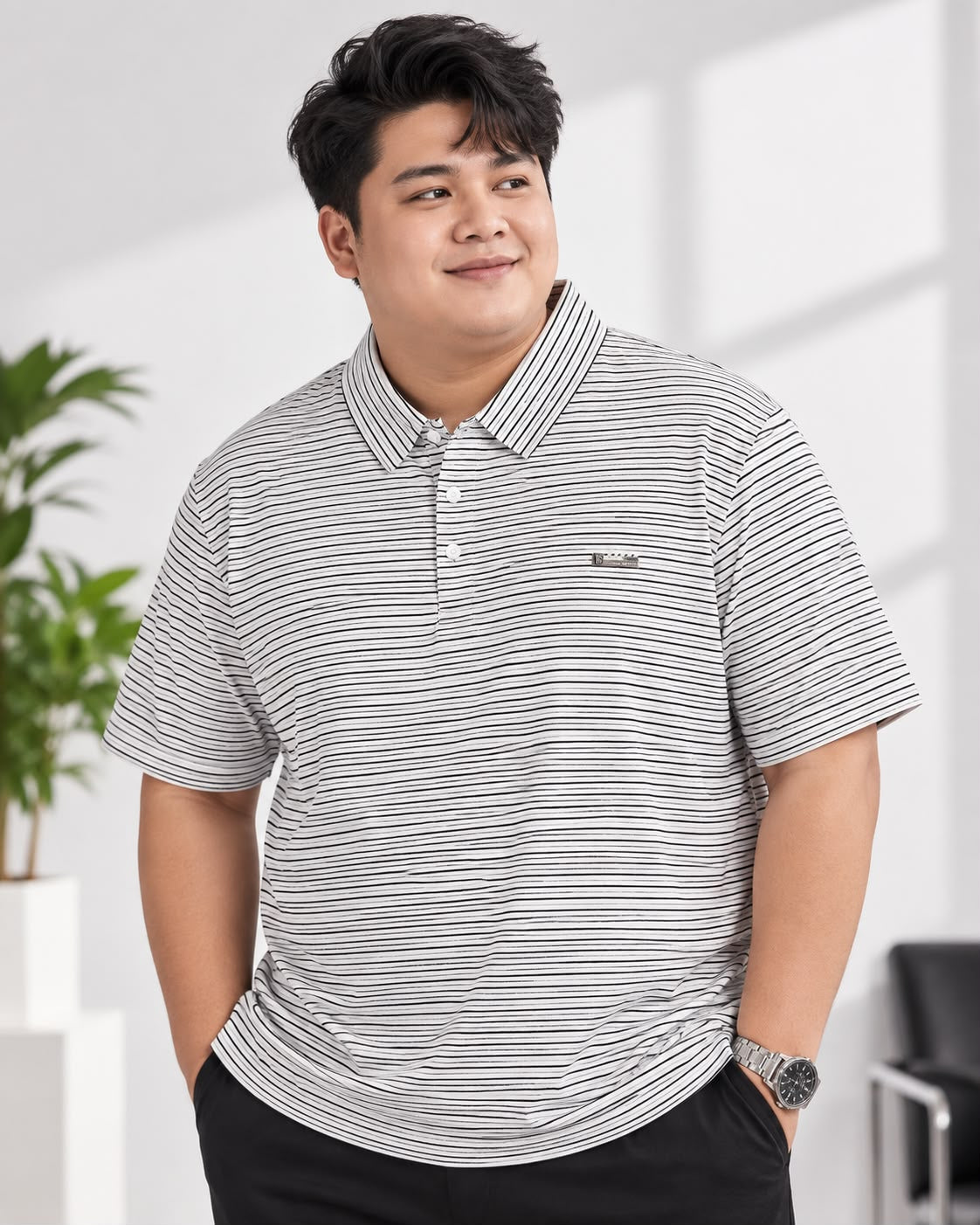 White Thin Polo T-Shirt-Plus
