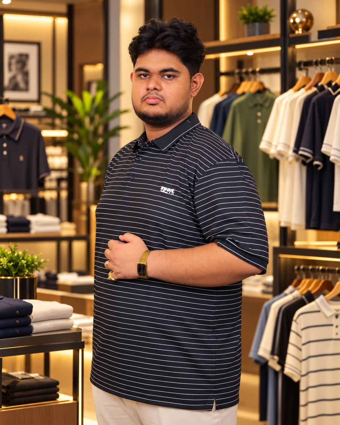 Black Stripe Polo T-Shirt |THF