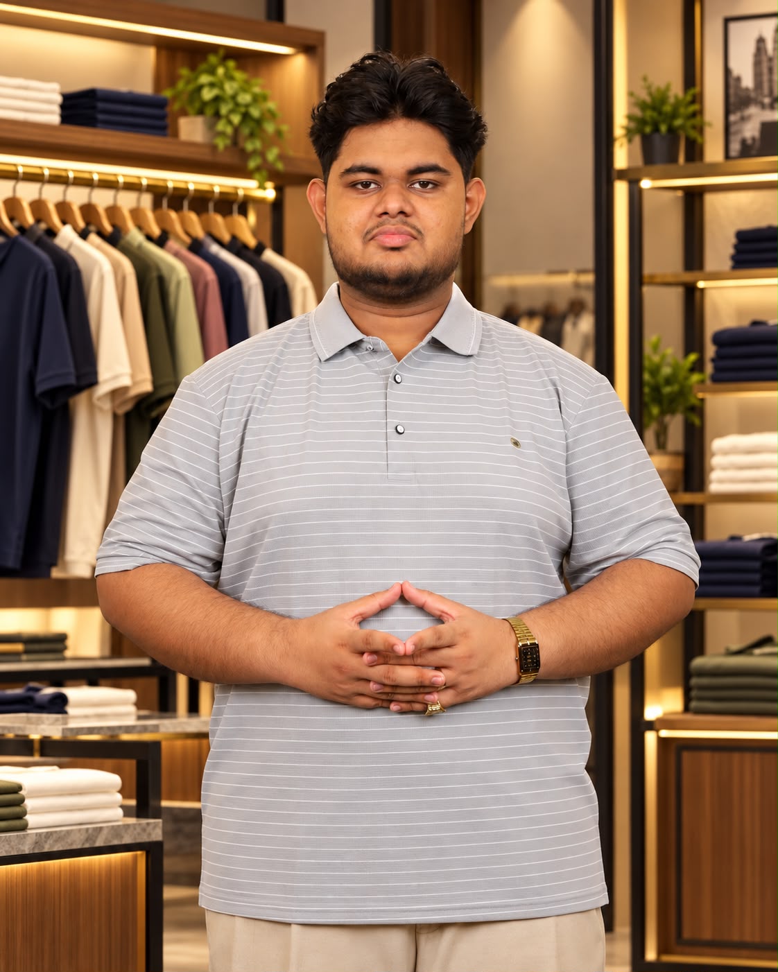 Ash Stripe Polo T-Shirt |THF