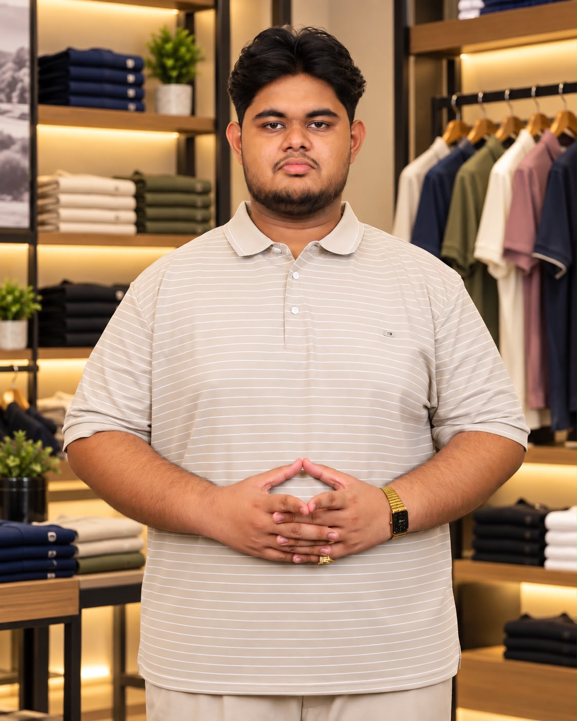 Light Cream Stripe Polo T-Shirt |THF