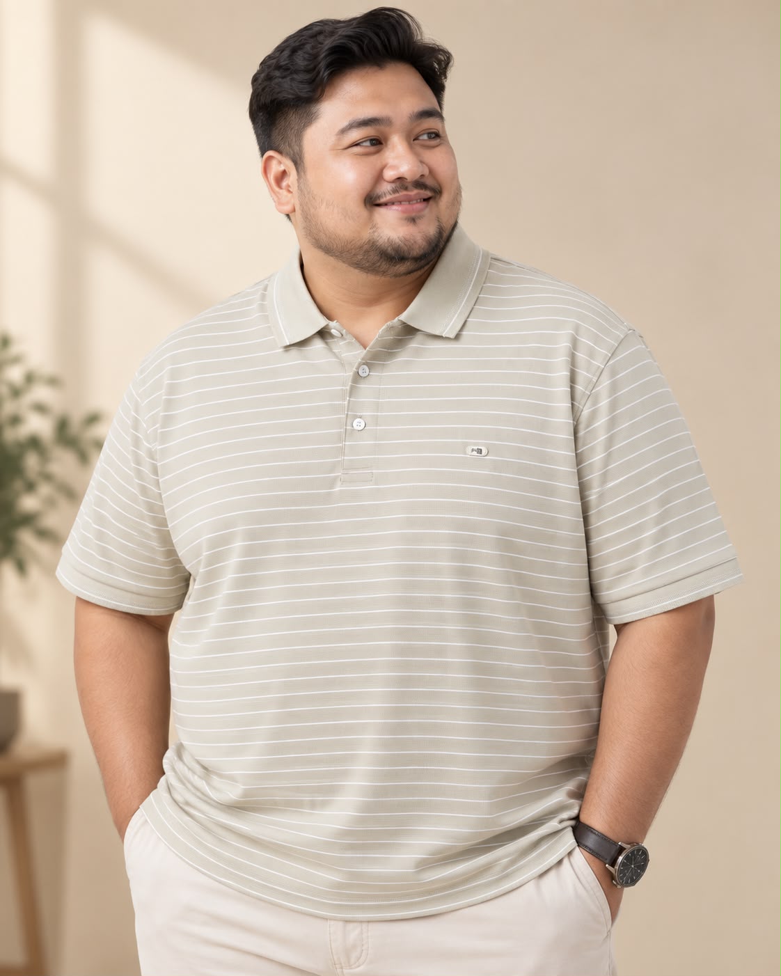 Light Cream Stripe Polo T-Shirt |THF