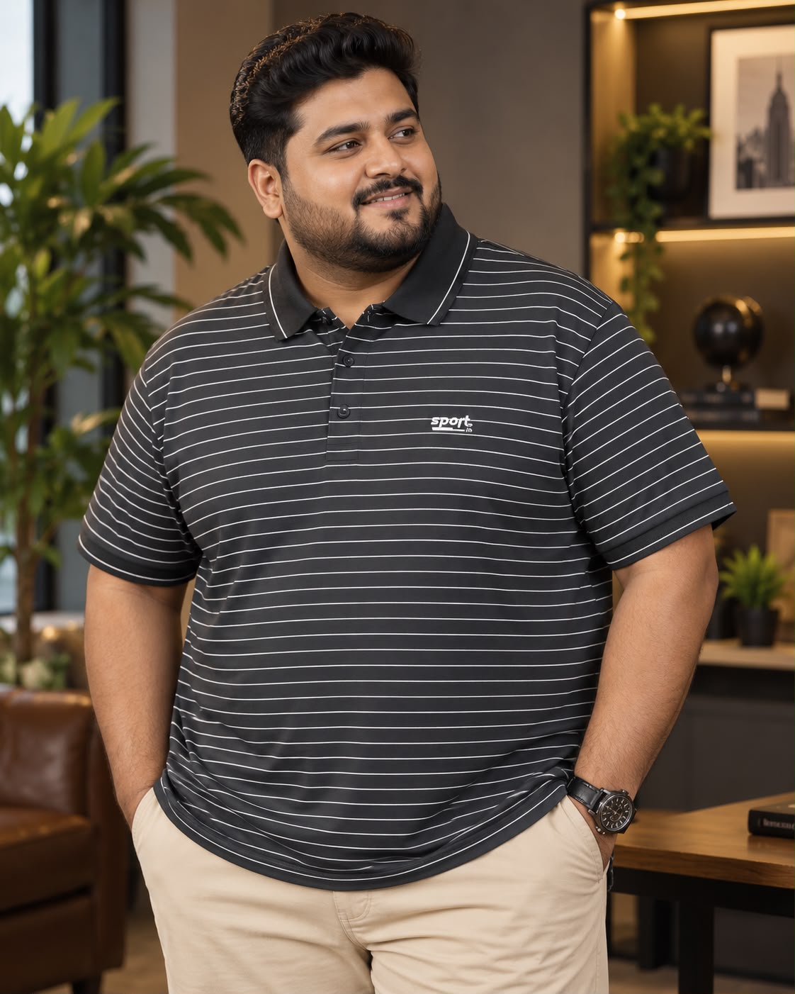 Black Stripe Polo T-Shirt |THF